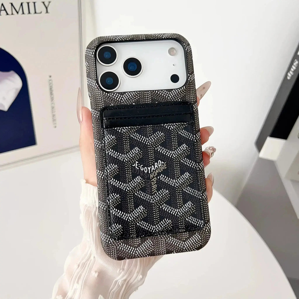 Black Goyard iPhone 18 Pro MagSafe Case with Cardholder, Goyard Pattern - Serene