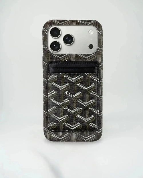 Black Goyard iPhone 18 Pro MagSafe Case with Cardholder, Goyard Pattern - Serene