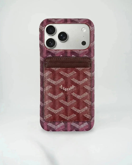 Burgundy Goyard iPhone 18 Pro MagSafe Case with Cardholder, Goyard Pattern - Serene