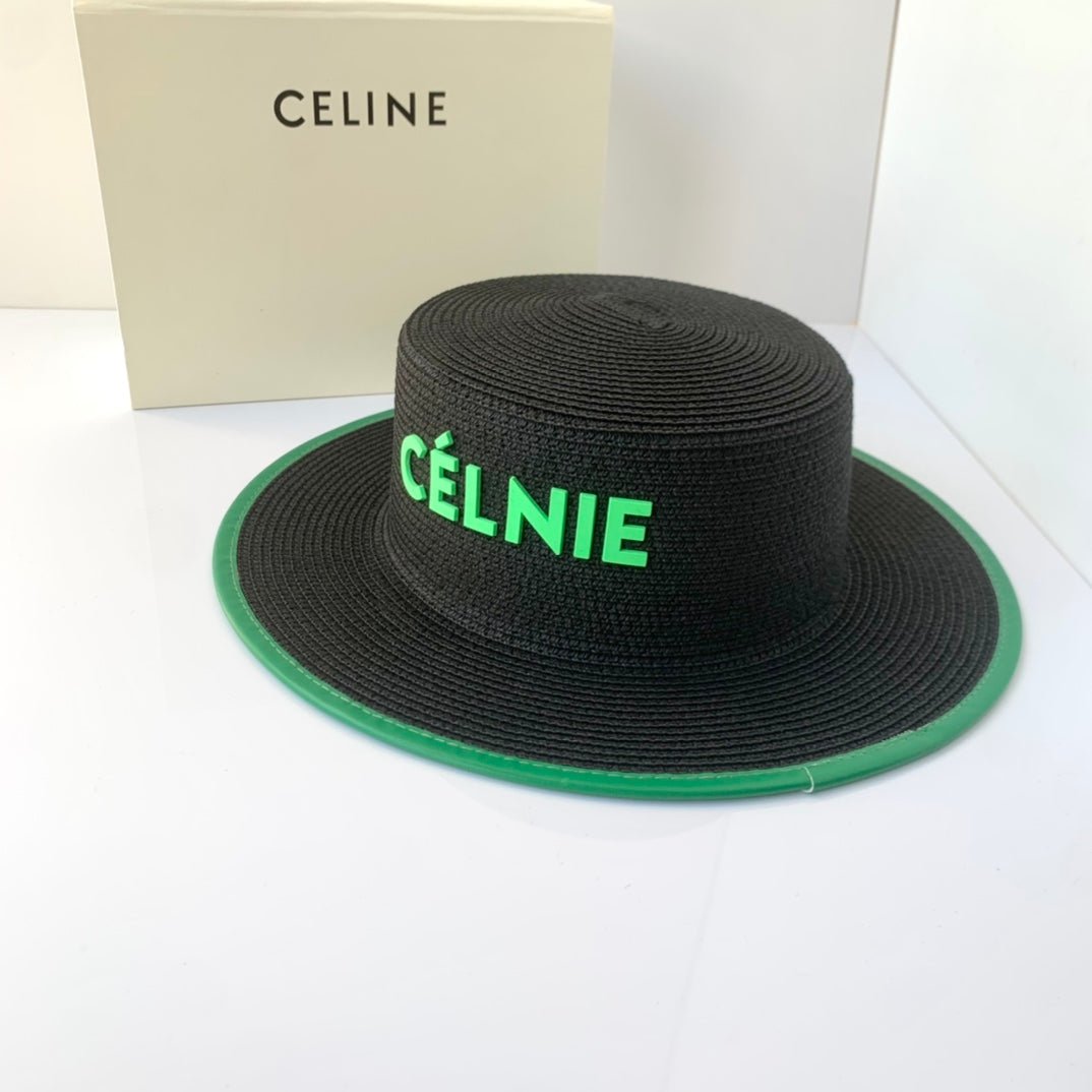 CELINE Flat Top Raffia Straw Hat | Luxury Designer Wide Brim Summer Hat - Serene