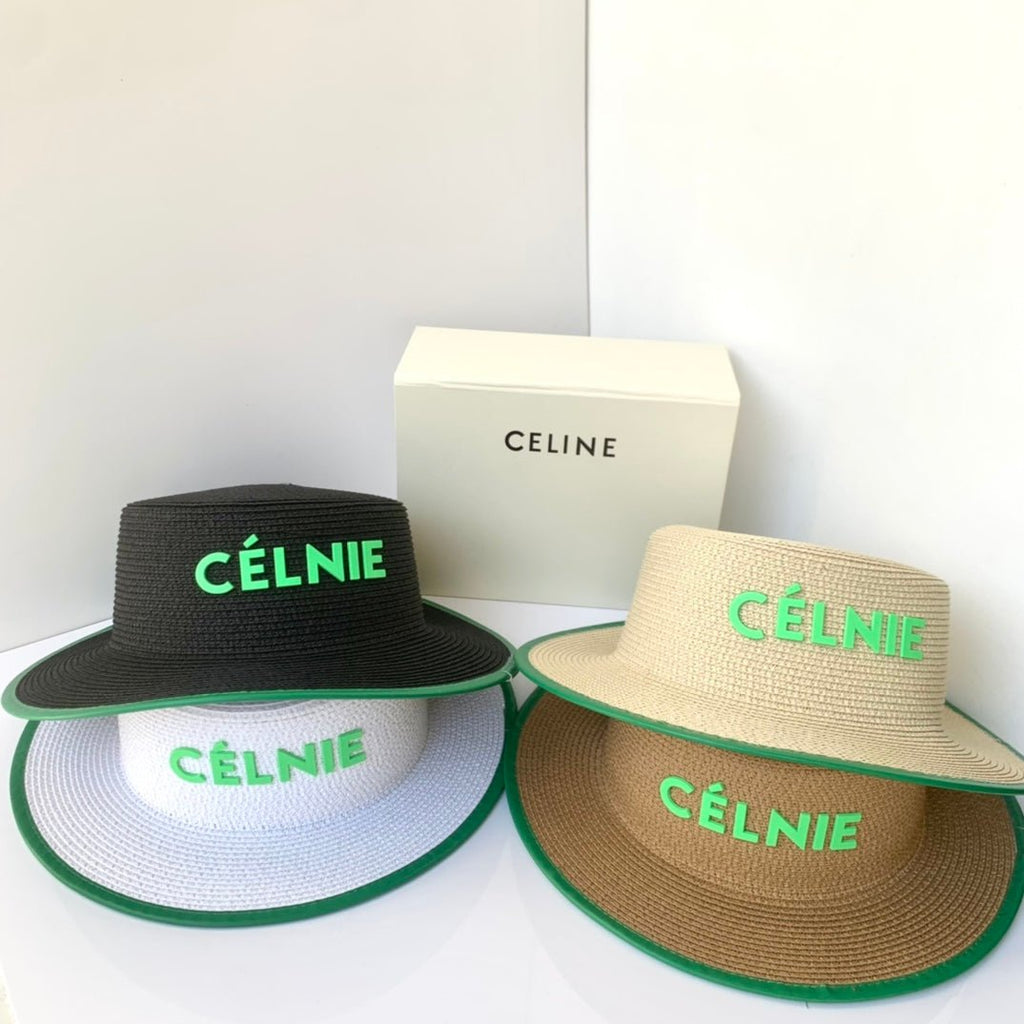 CELINE Flat Top Raffia Straw Hat | Luxury Designer Wide Brim Summer Hat - Serene