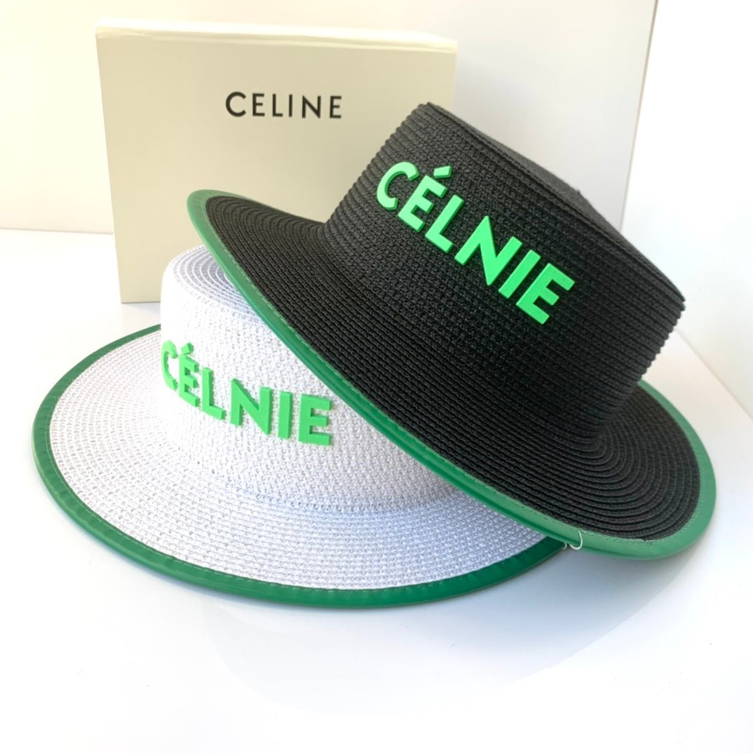 CELINE Flat Top Raffia Straw Hat | Luxury Designer Wide Brim Summer Hat - Serene