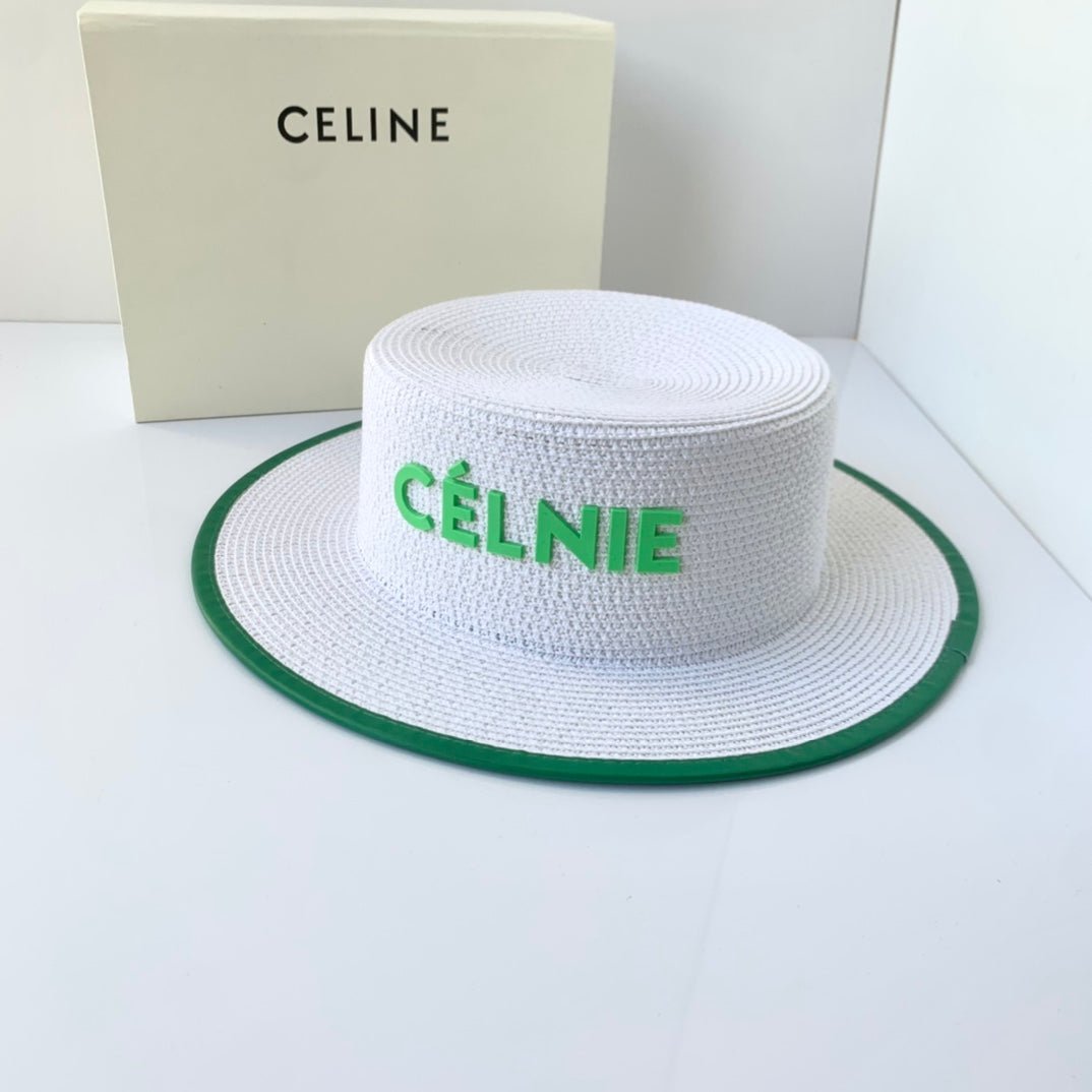 CELINE Flat Top Raffia Straw Hat | Luxury Designer Wide Brim Summer Hat - Serene
