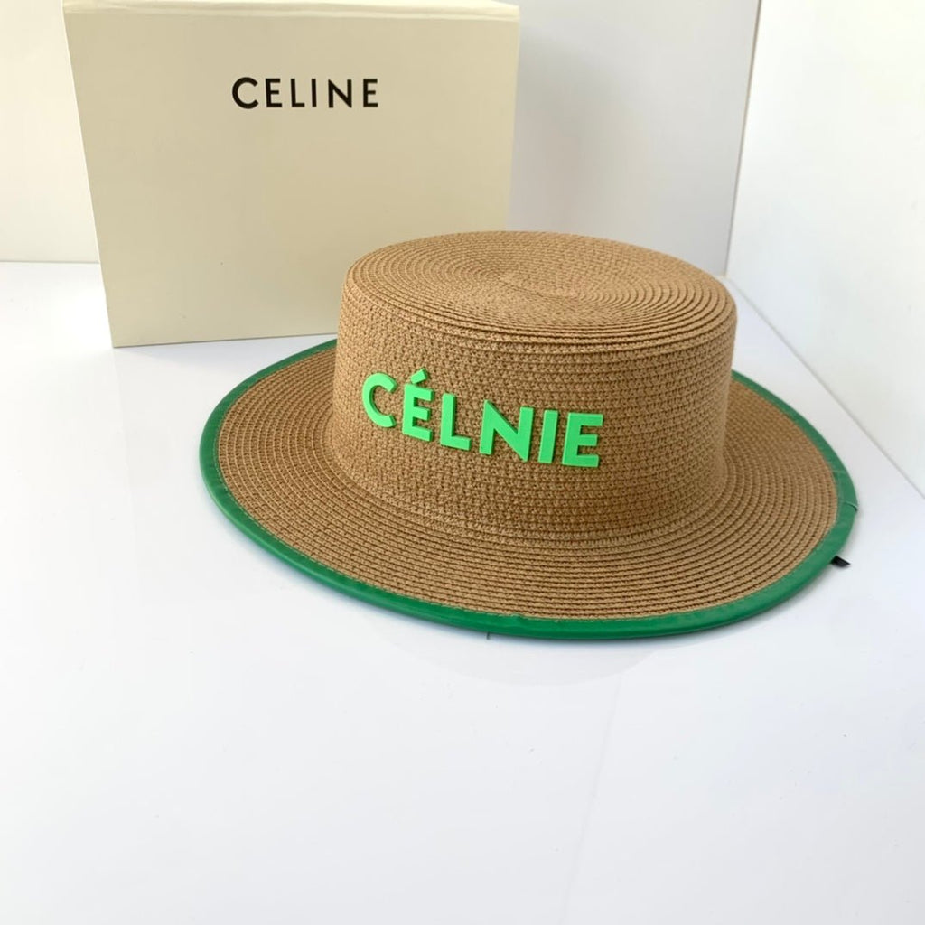 CELINE Flat Top Raffia Straw Hat | Luxury Designer Wide Brim Summer Hat - Serene