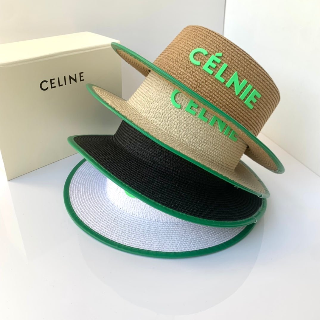 CELINE Flat Top Raffia Straw Hat | Luxury Designer Wide Brim Summer Hat - Serene