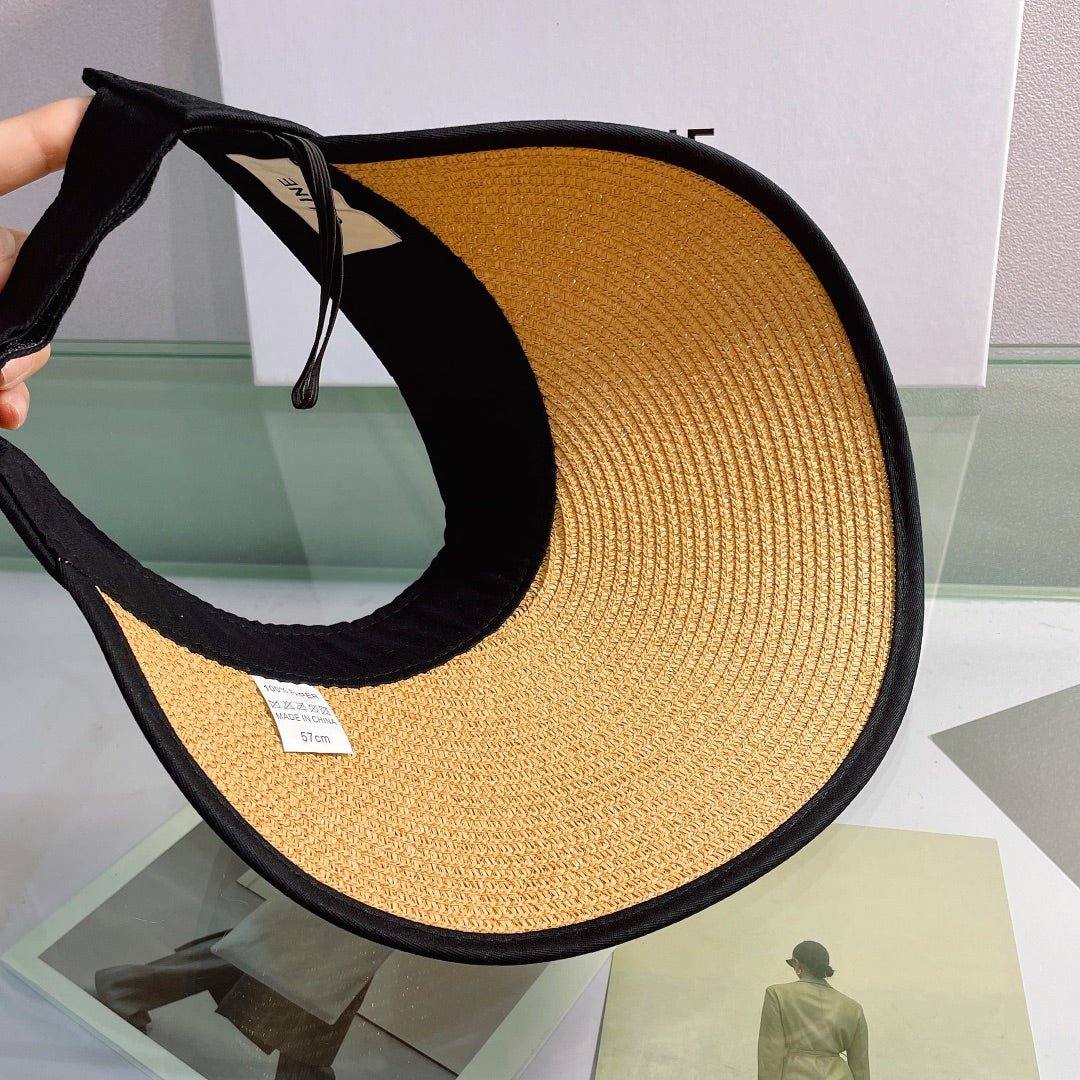 CELINE Raffia Straw Sun Visor | Luxury Designer Wide Brim Beach Hat - Serene