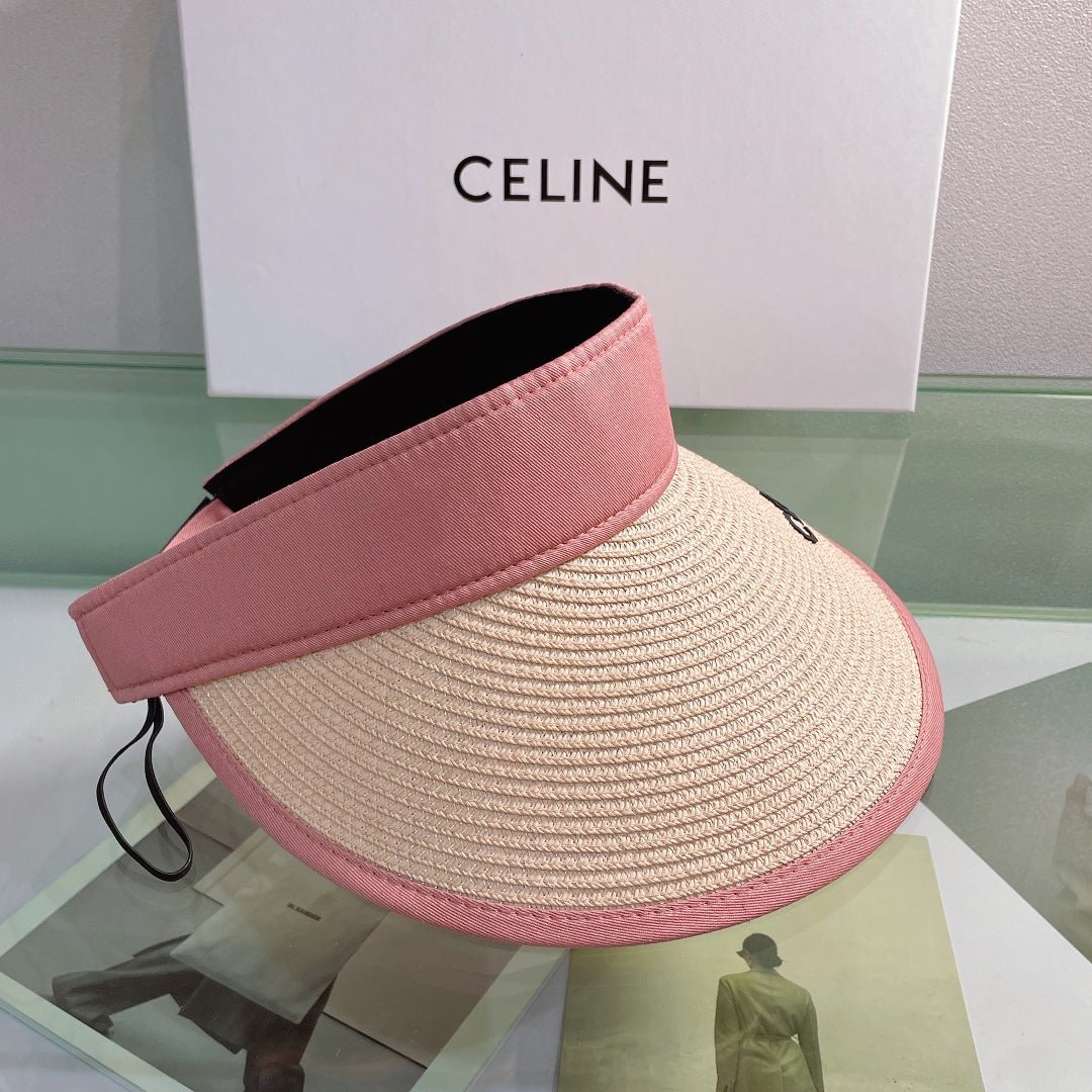 CELINE Raffia Straw Sun Visor | Luxury Designer Wide Brim Beach Hat - Serene