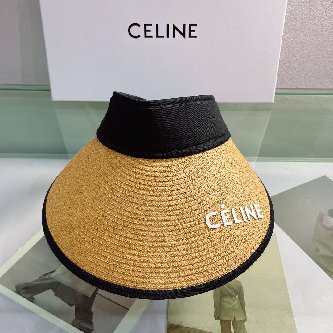 CELINE Raffia Straw Sun Visor | Luxury Designer Wide Brim Beach Hat - Serene