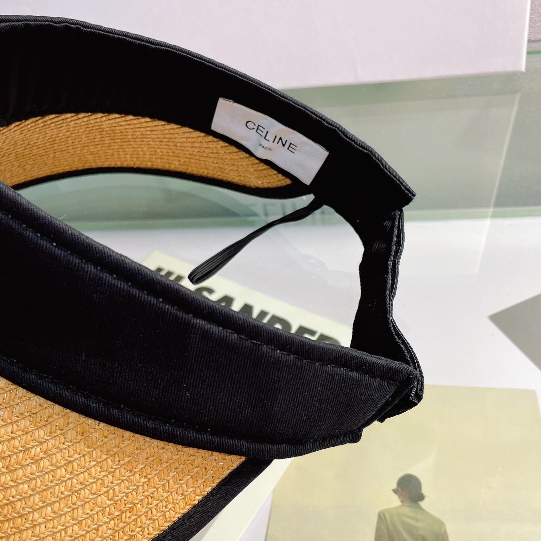CELINE Raffia Straw Sun Visor | Luxury Designer Wide Brim Beach Hat - Serene