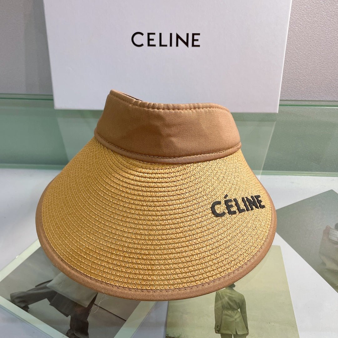 CELINE Raffia Straw Sun Visor | Luxury Designer Wide Brim Beach Hat - Serene