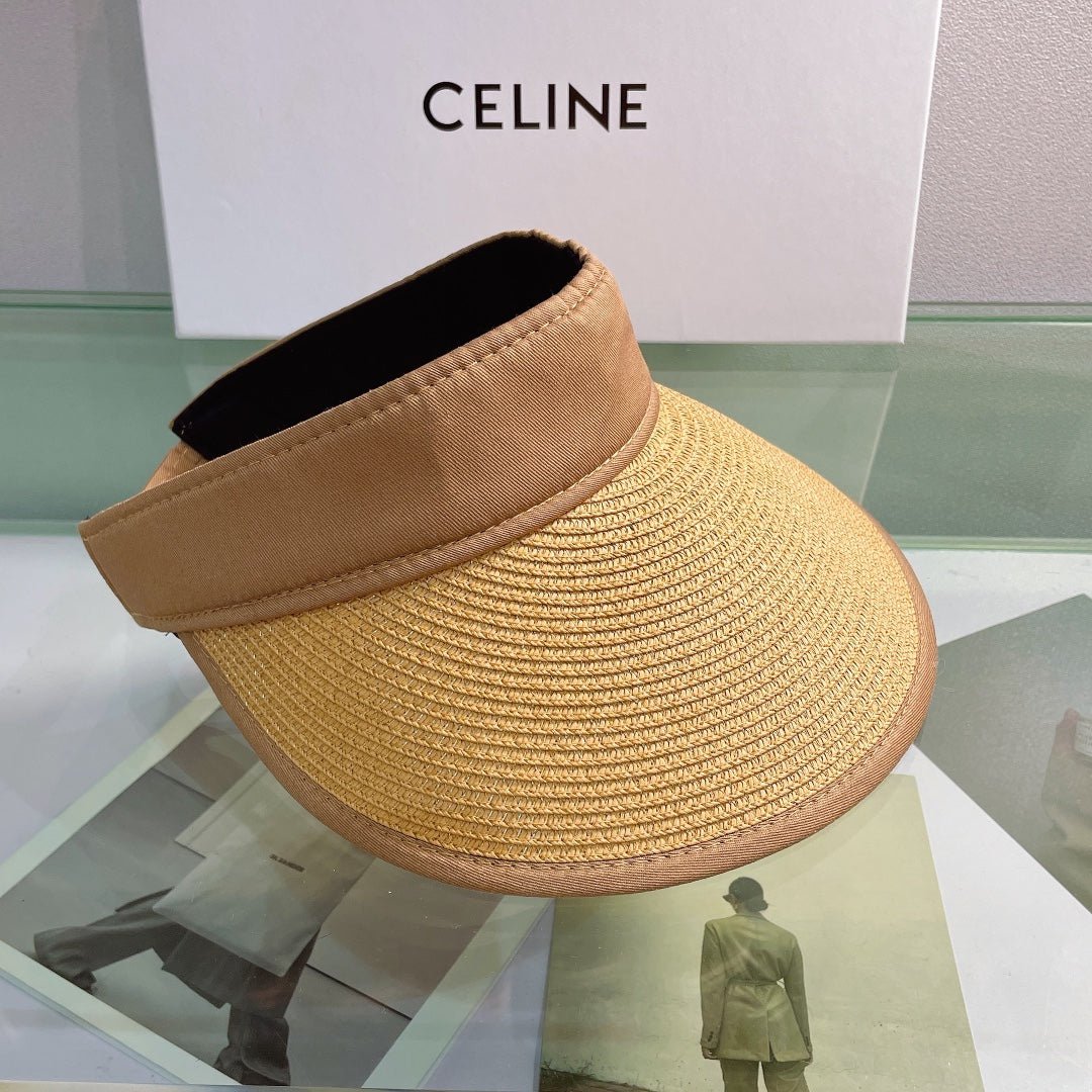 CELINE Raffia Straw Sun Visor | Luxury Designer Wide Brim Beach Hat - Serene