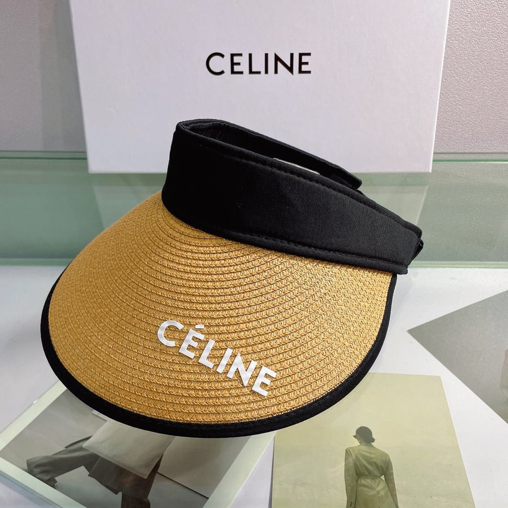 CELINE Raffia Straw Sun Visor | Luxury Designer Wide Brim Beach Hat - Serene