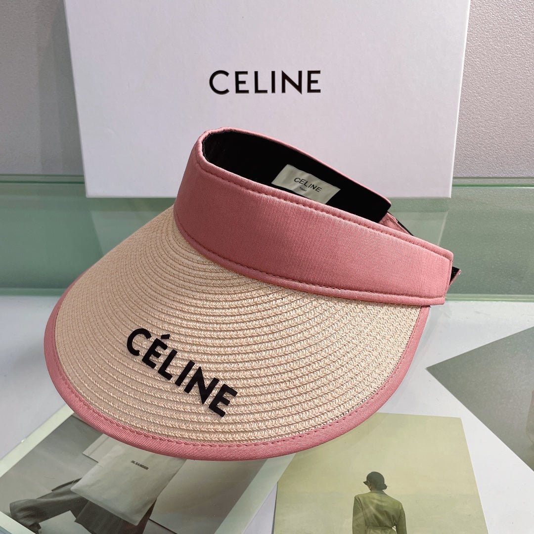CELINE Raffia Straw Sun Visor | Luxury Designer Wide Brim Beach Hat - Serene