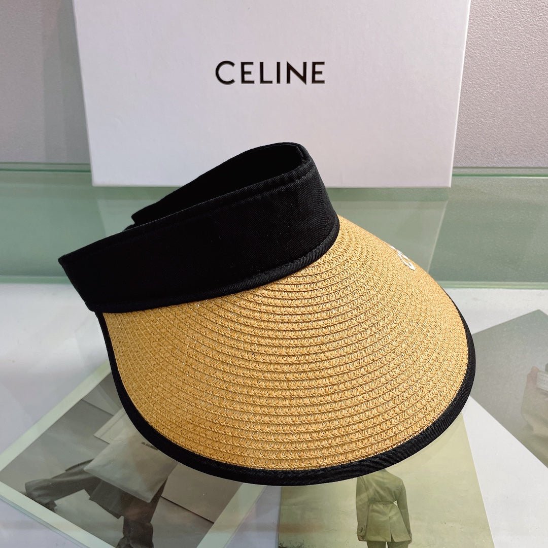 CELINE Raffia Straw Sun Visor | Luxury Designer Wide Brim Beach Hat - Serene