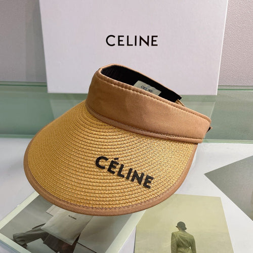CELINE Raffia Straw Sun Visor | Luxury Designer Wide Brim Beach Hat - Serene