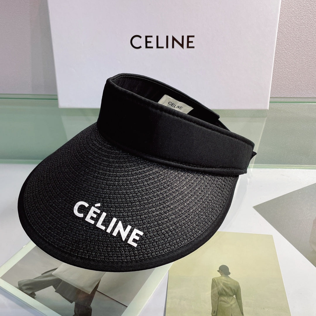 CELINE Raffia Straw Sun Visor | Luxury Designer Wide Brim Beach Hat - Serene