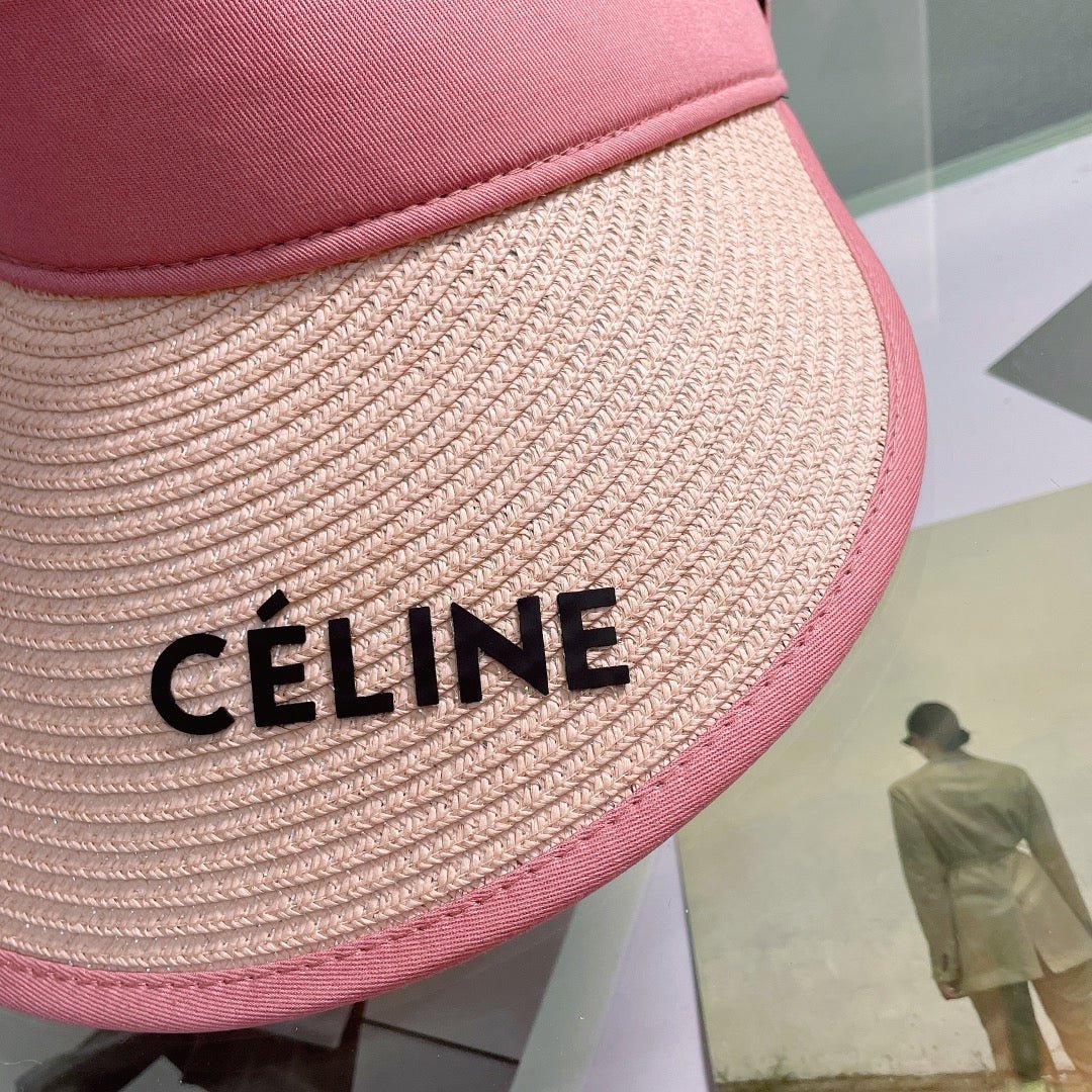 CELINE Raffia Straw Sun Visor | Luxury Designer Wide Brim Beach Hat - Serene