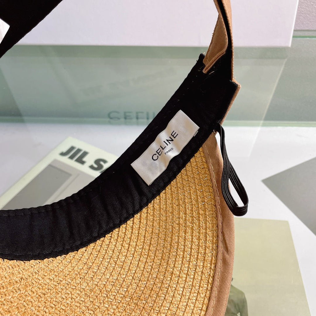 CELINE Raffia Straw Sun Visor | Luxury Designer Wide Brim Beach Hat - Serene