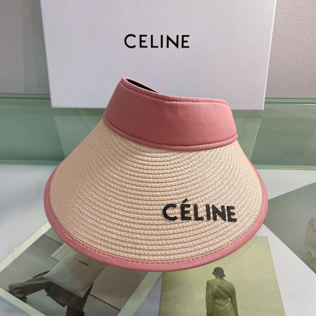 CELINE Raffia Straw Sun Visor | Luxury Designer Wide Brim Beach Hat - Serene