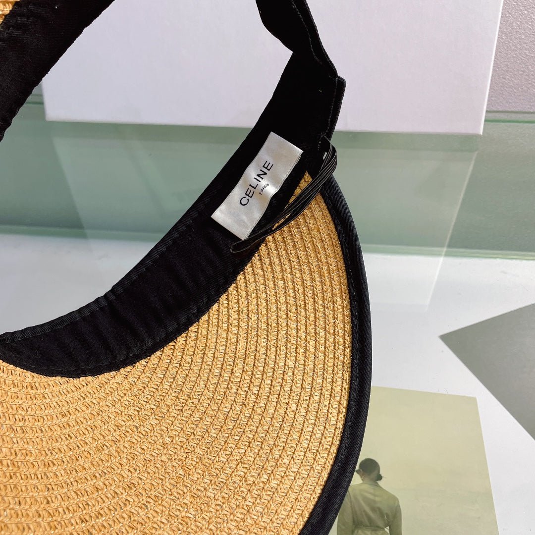 CELINE Raffia Straw Sun Visor | Luxury Designer Wide Brim Beach Hat - Serene