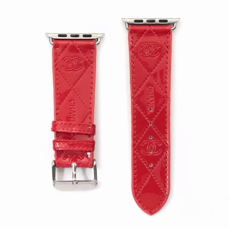 Chanel Glossy Leather Apple Watch Band – Luxury Metal Logo Strap - Serene