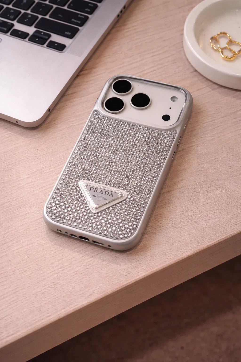 Crystal Gold iPhone 18 Pro Case – Quilted Luxury Rhinestone Designer-Style Cover - Serene