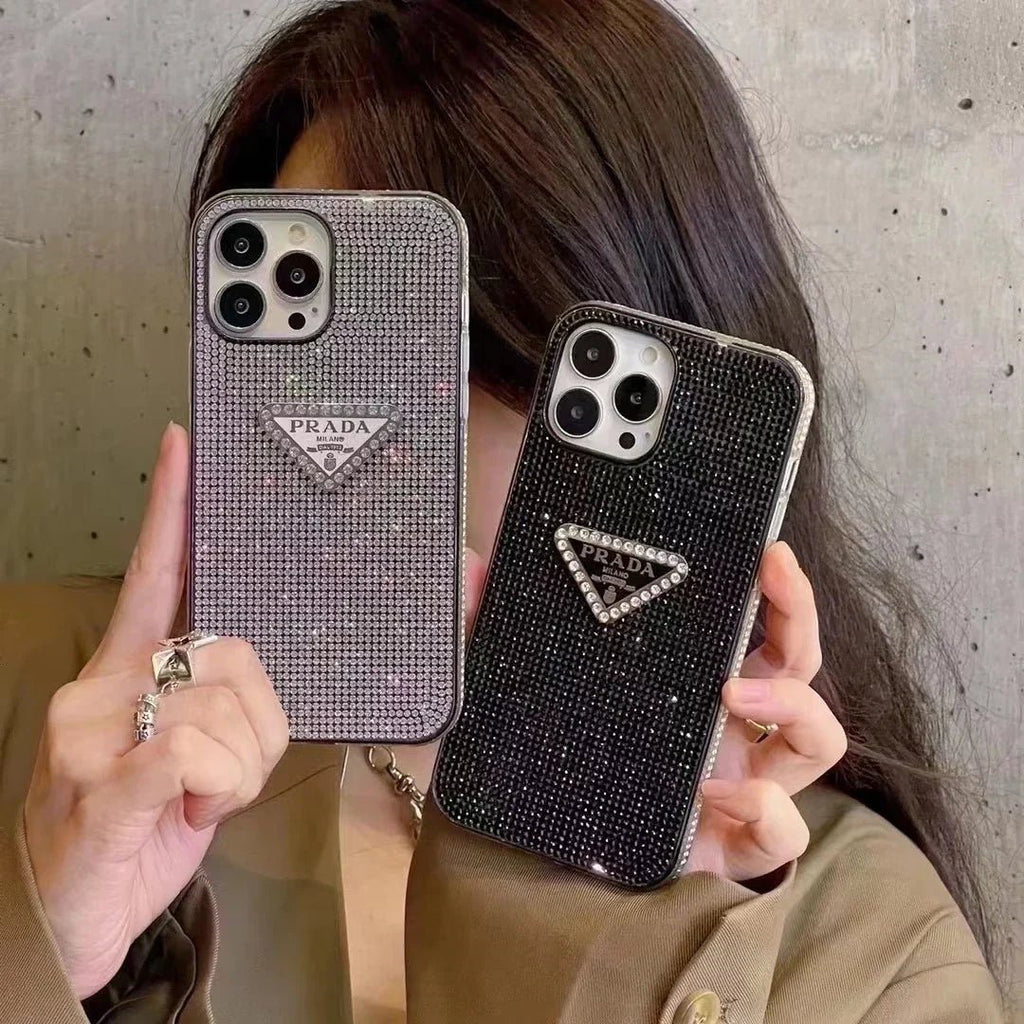 Crystal Prada iPhone 18 Pro Case – Luxury Rhinestone Prada Phone Case Black - Serene
