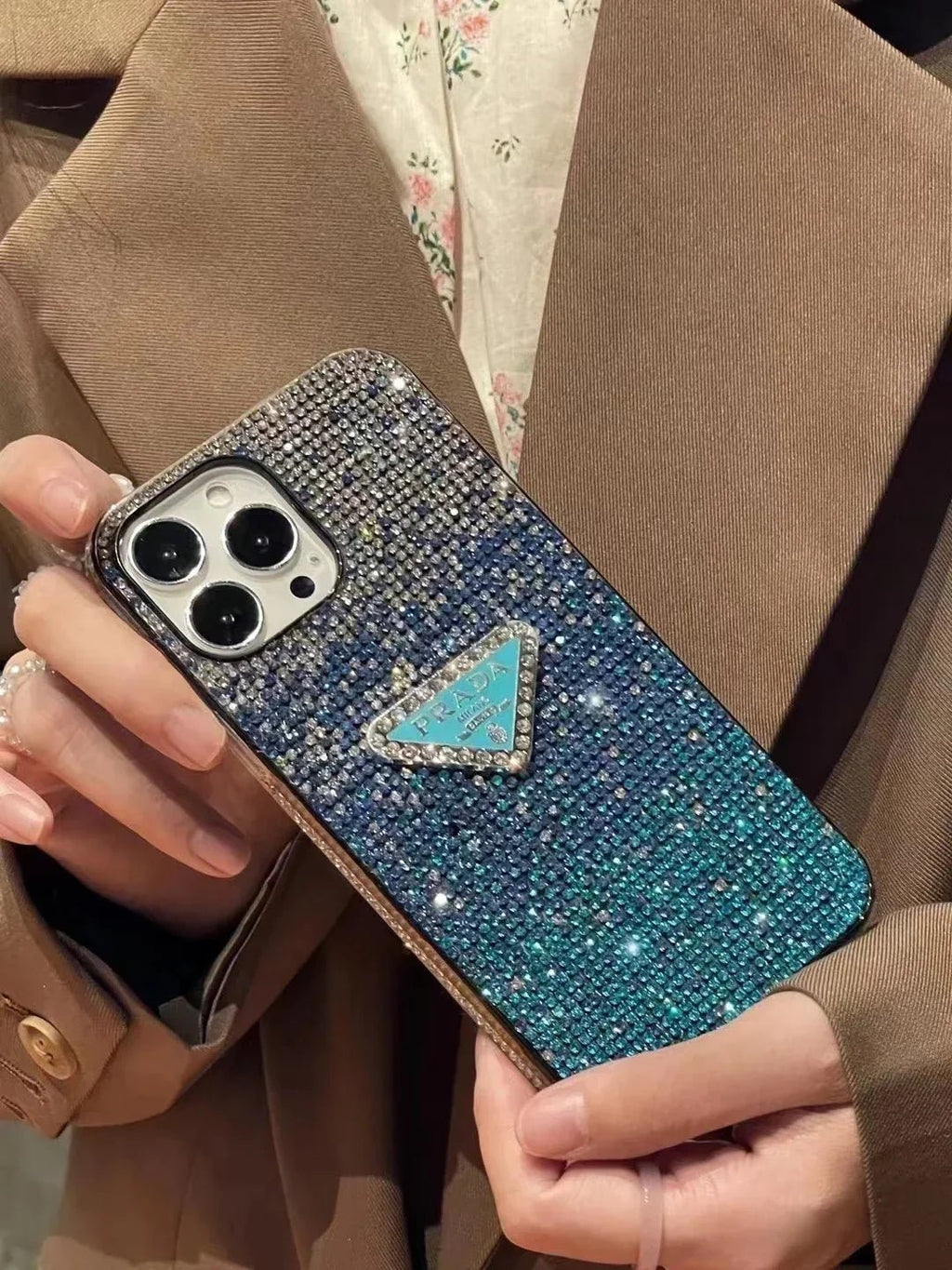 Crystal Prada iPhone 18 Pro Case – Luxury Rhinestone Prada Phone Case Black - Serene
