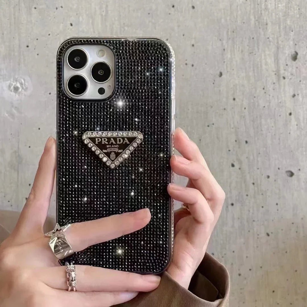 Crystal Prada iPhone 18 Pro Case – Luxury Rhinestone Prada Phone Case Blue - Serene