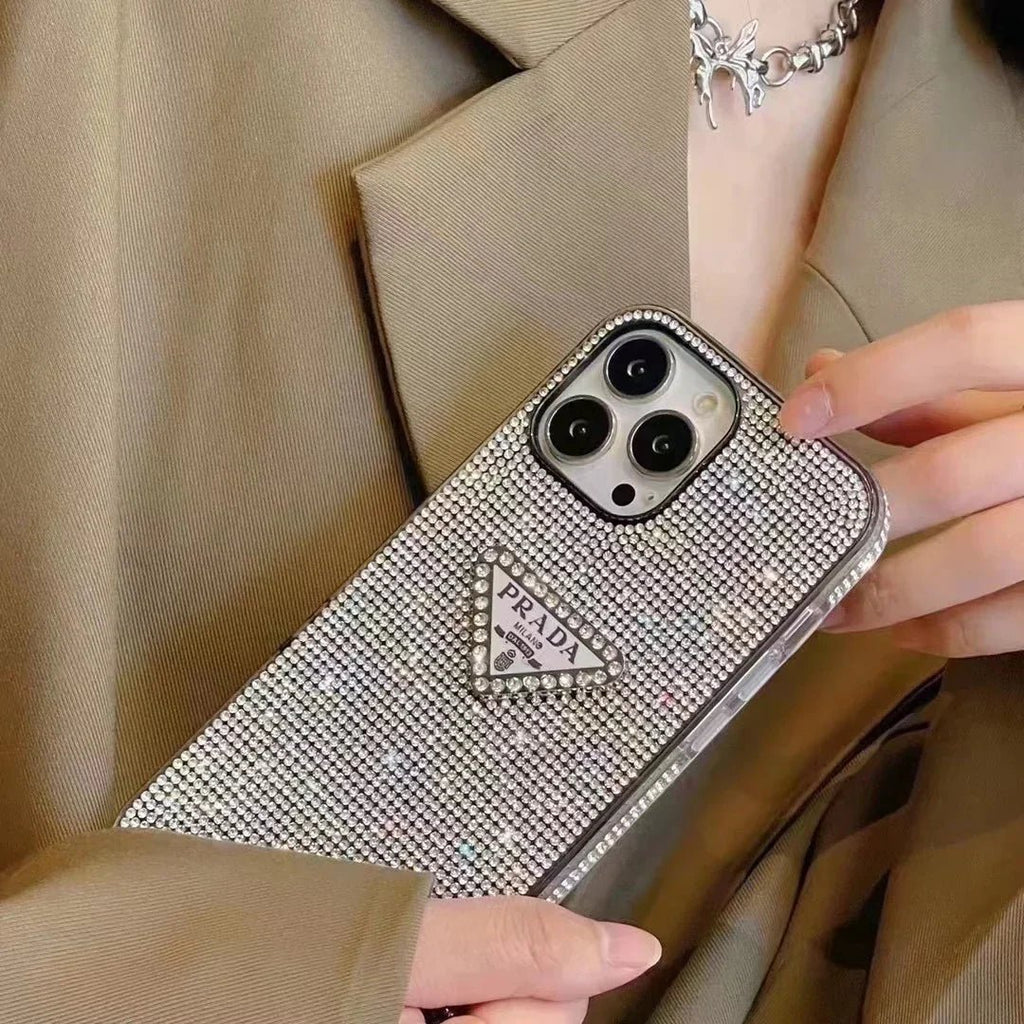 Crystal Prada iPhone 18 Pro Case – Luxury Rhinestone Prada Phone Case Blue - Serene