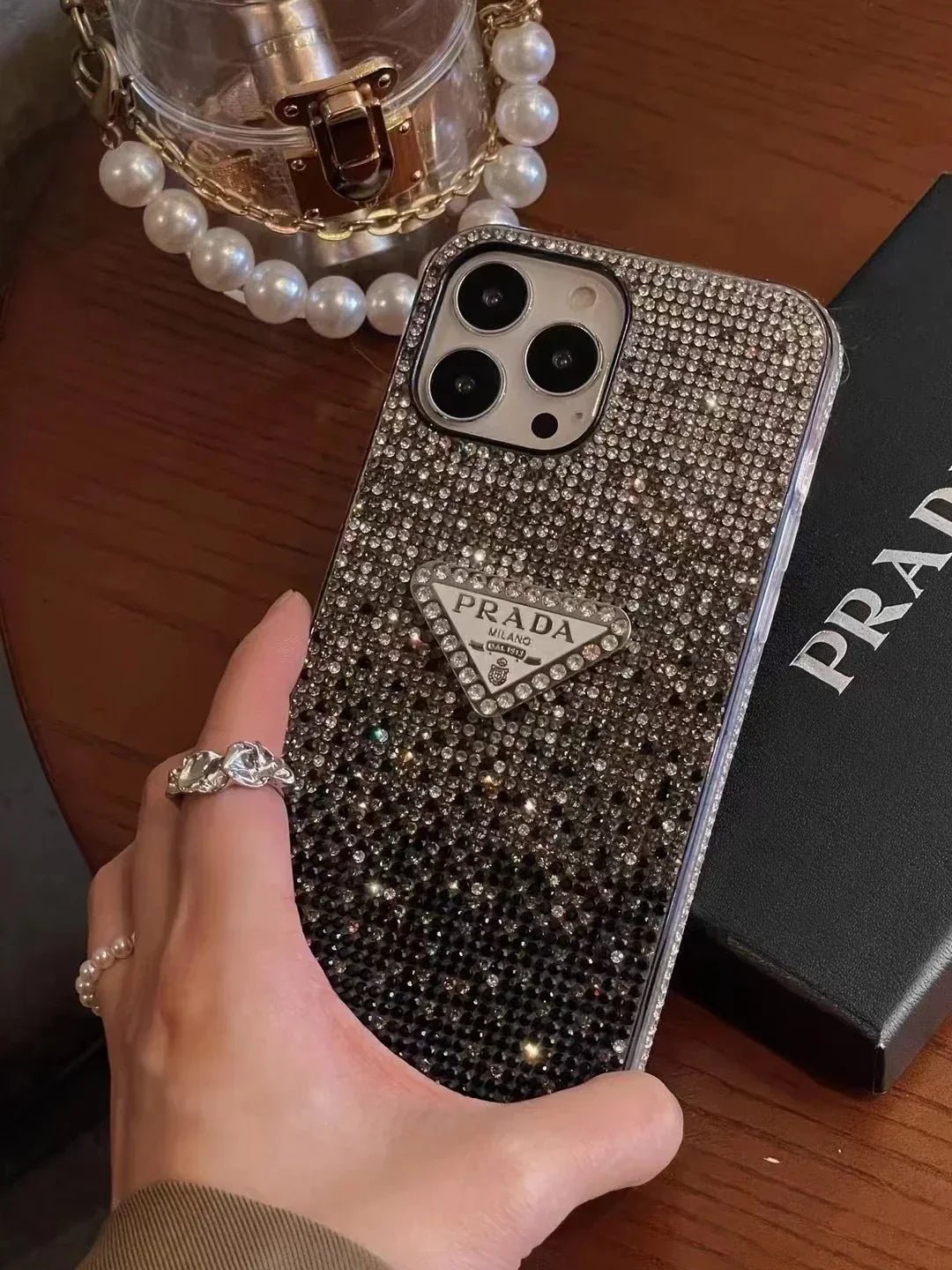 Crystal Prada iPhone 18 Pro Case – Luxury Rhinestone Prada Phone Case Clear - Serene