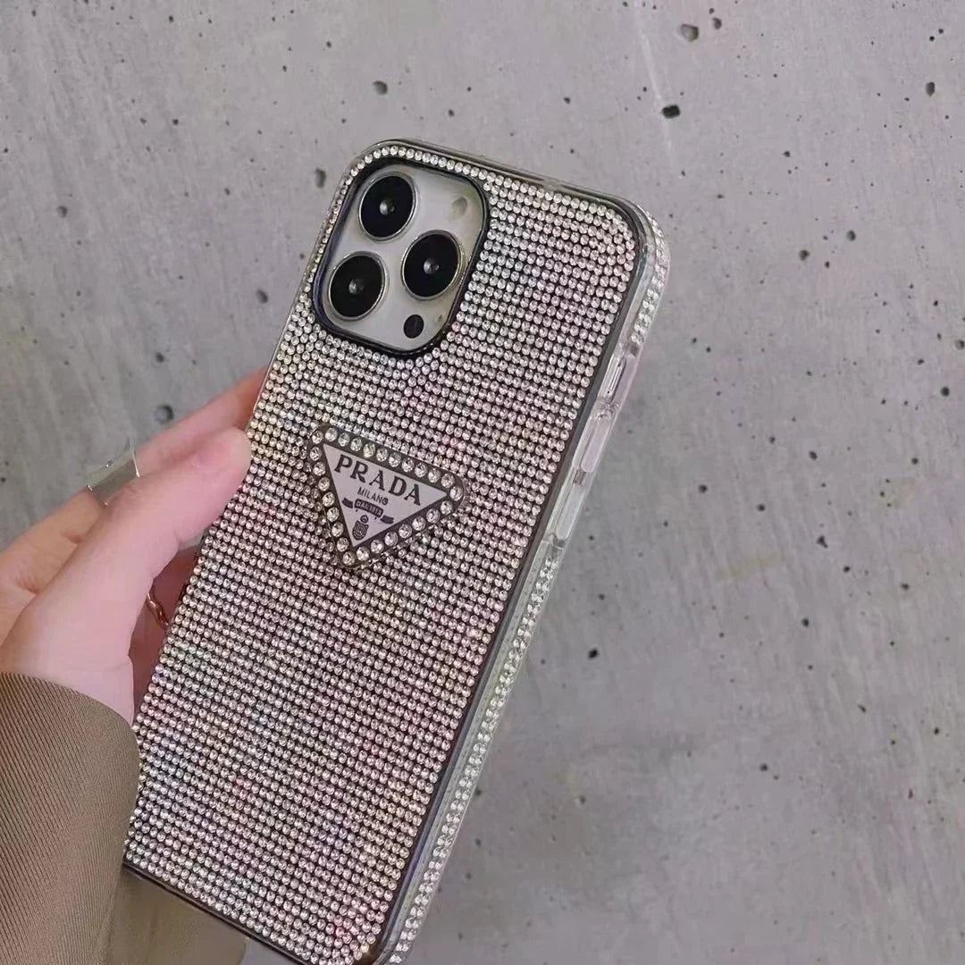 Crystal Prada iPhone 18 Pro Case – Luxury Rhinestone Prada Phone Case - Serene