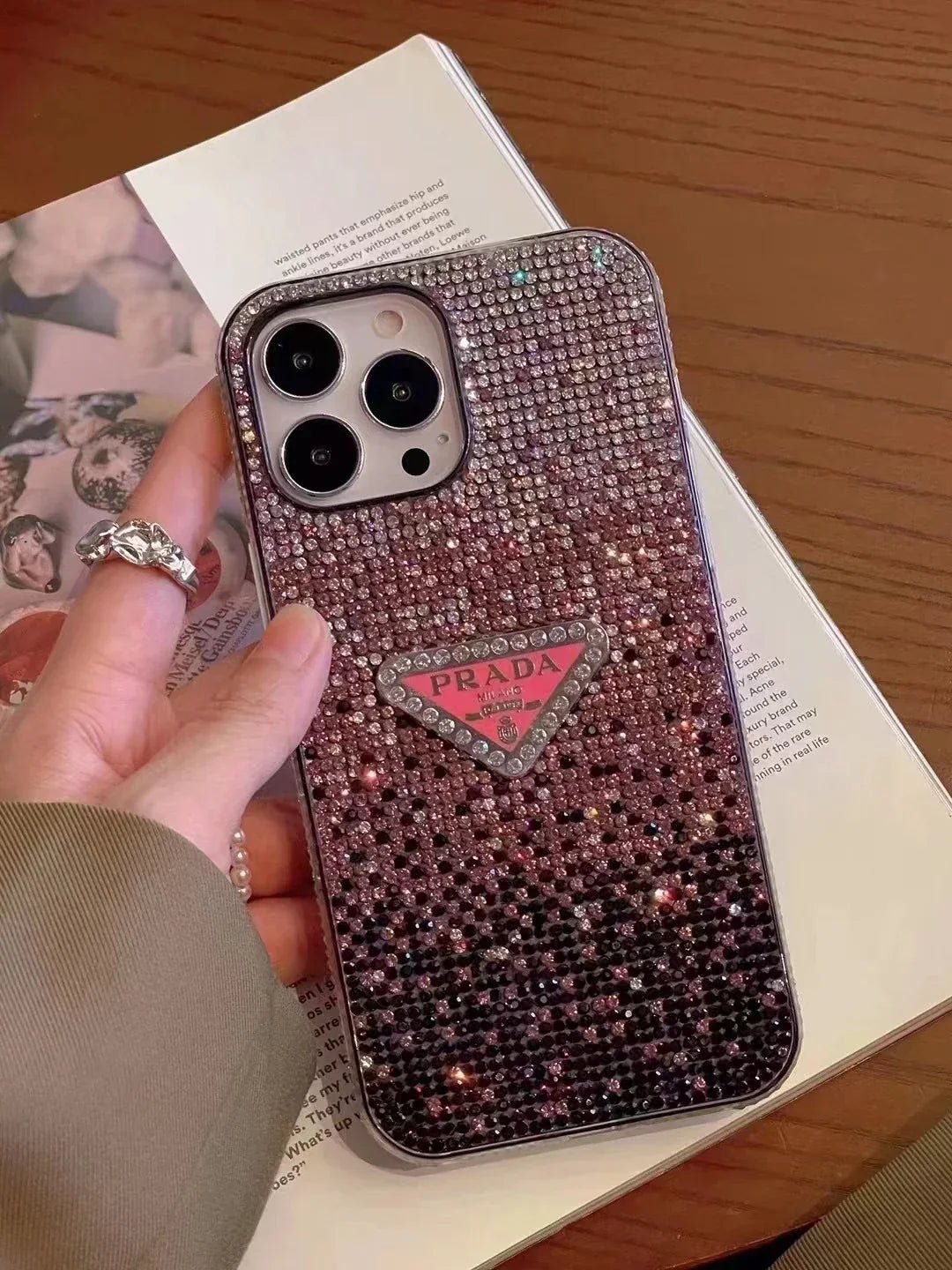 Crystal Prada iPhone 18 Pro Case – Luxury Rhinestone Prada Phone Case - Serene