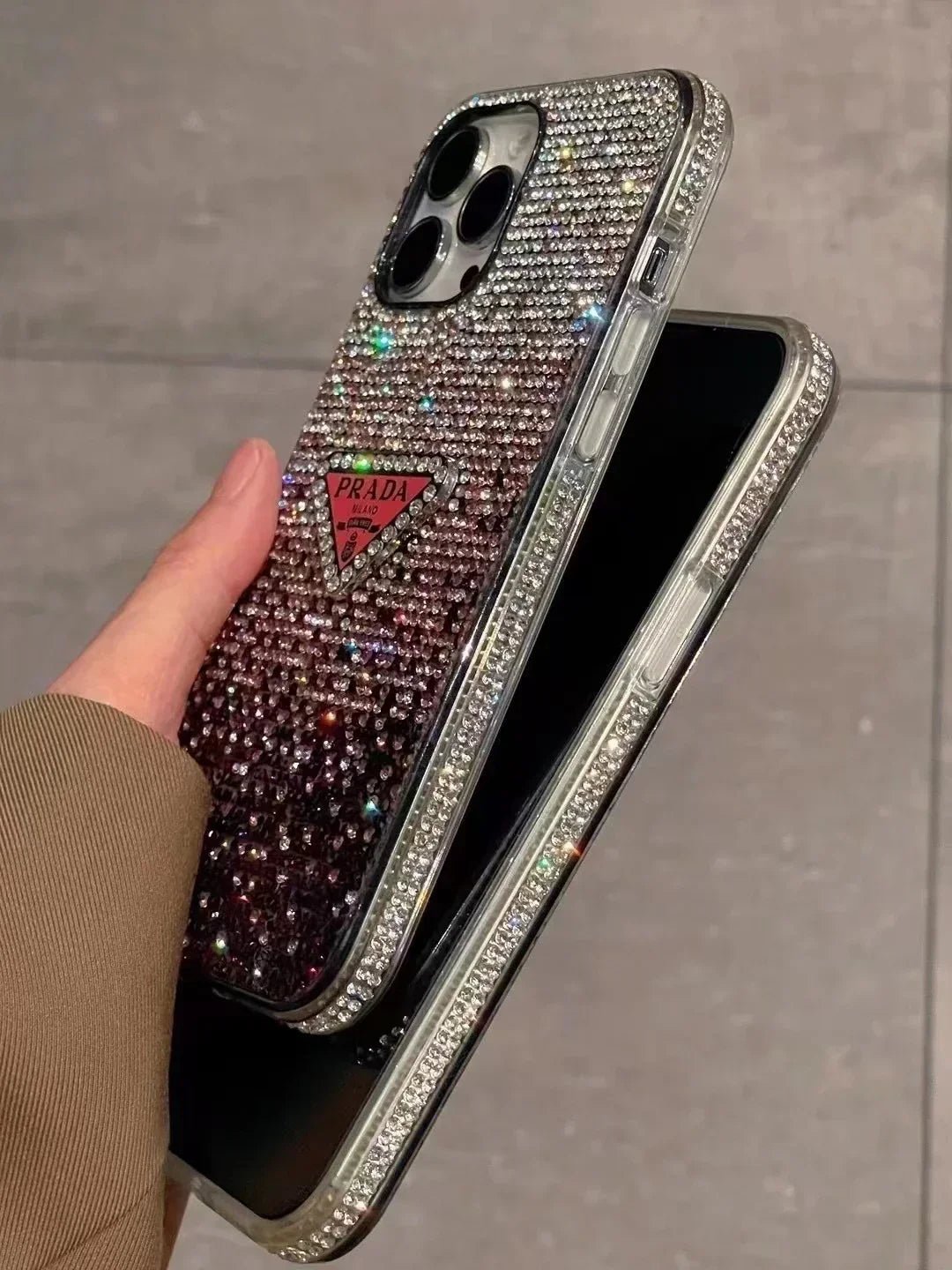 Crystal Prada iPhone 18 Pro Case – Luxury Rhinestone Prada Phone Case - Serene