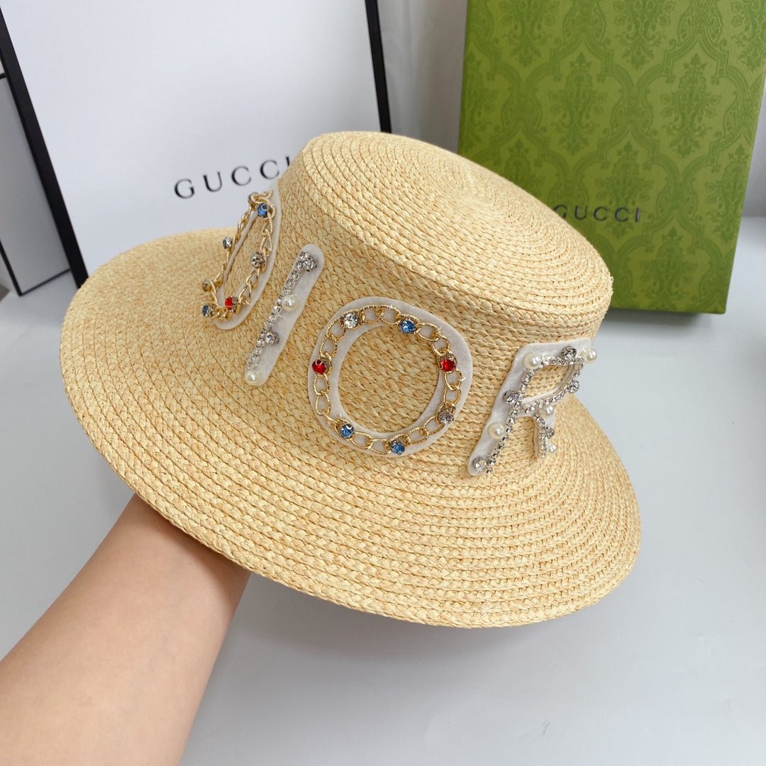 Dior Cannage Raffia Straw Sun Hat for Women | Luxury Designer Beach Hat - Serene