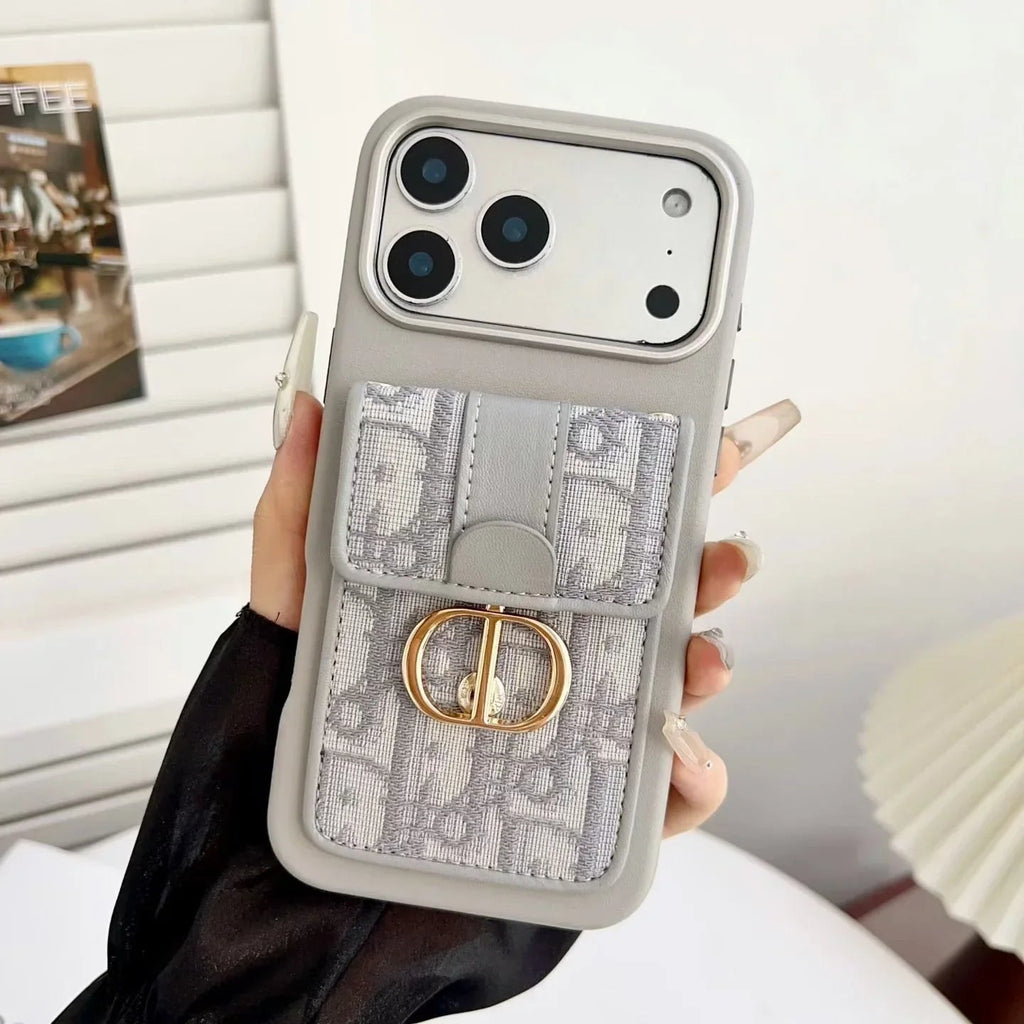 Dior iPhone 17 Pro Max Case with Wallet & 3 Straps – Black Luxury Crossbody Dior Phone Case - Serene