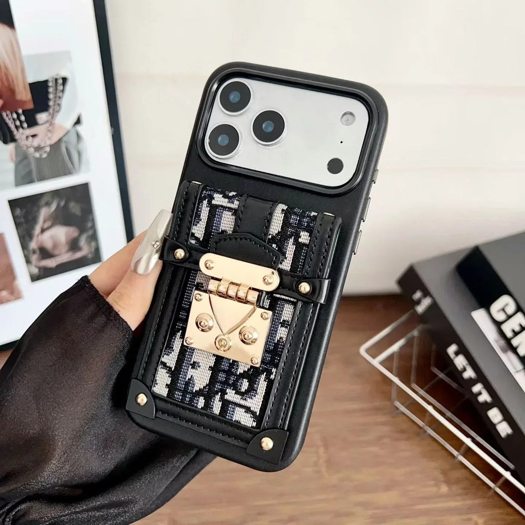 Dior iPhone 17 Pro Max Case with Wallet & 3 Straps – Black Luxury Crossbody Dior Phone Case - Serene