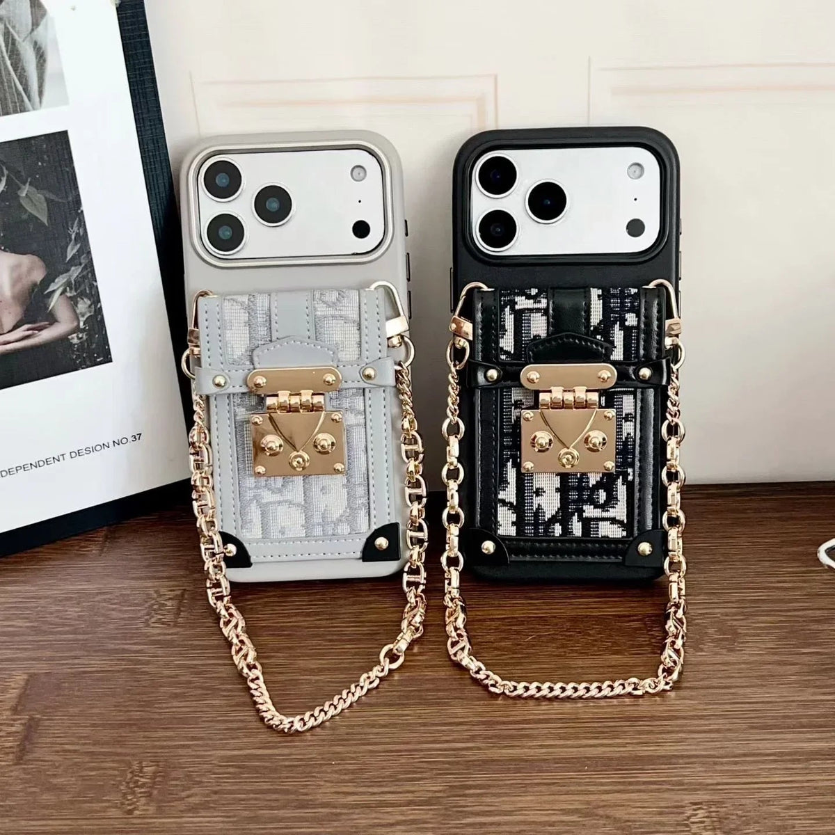 Dior iPhone 17 Pro Max Case with Wallet & 3 Straps – Black Luxury Crossbody Dior Phone Case - Serene