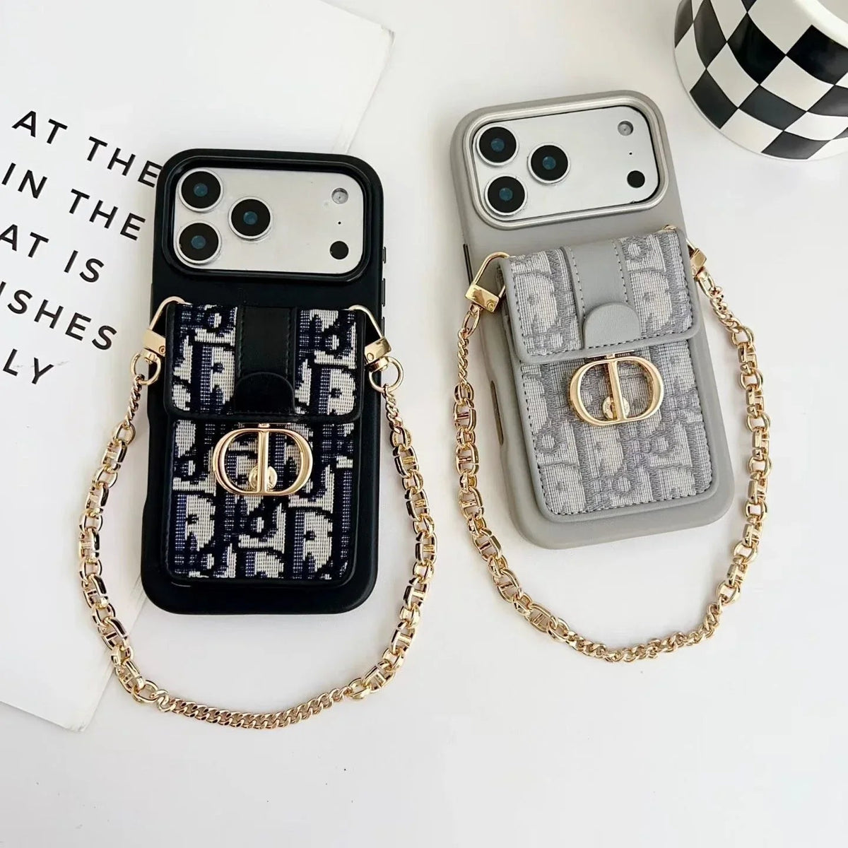 Dior iPhone 17 Pro Max Case with Wallet & 3 Straps – Black Luxury Crossbody Dior Phone Case - Serene