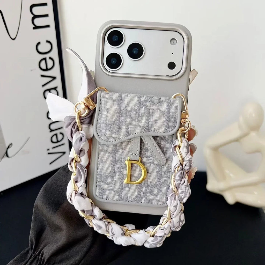 Dior iPhone 17 Pro Max Case with Wallet & 3 Straps – Black Luxury Crossbody Dior Phone Case - Serene