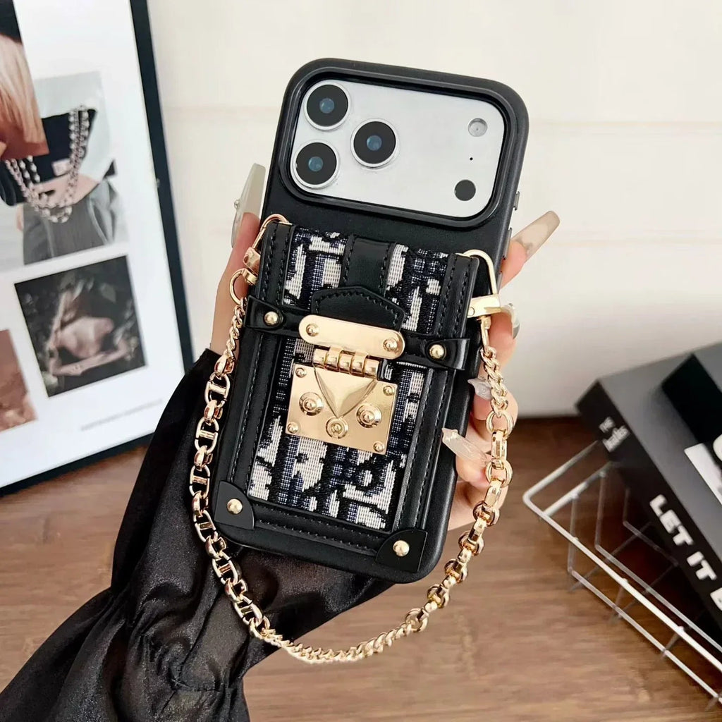 Dior iPhone 17 Pro Max Case with Wallet & 3 Straps – Gray Luxury Crossbody Dior Phone Case - Serene