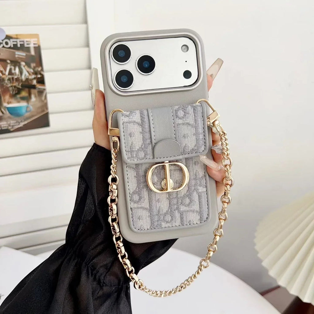 Dior iPhone 17 Pro Max Case with Wallet & 3 Straps – Luxury Crossbody Dior Phone Case - Serene