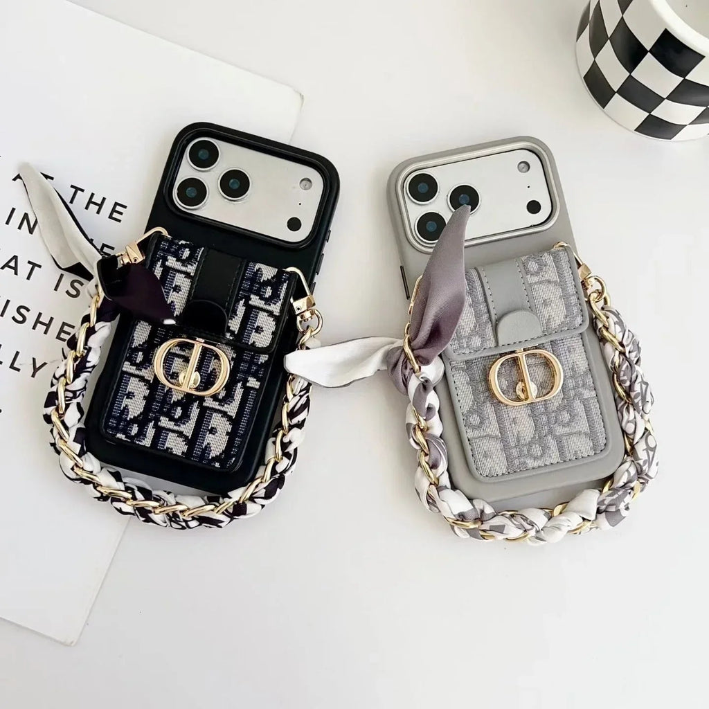Dior iPhone 17 Pro Max Case with Wallet & 3 Straps – Luxury Crossbody Dior Phone Case - Serene
