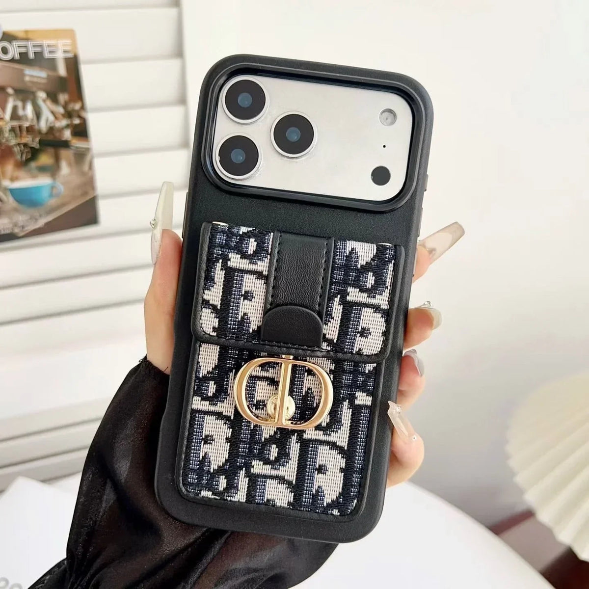 Dior iPhone 17 Pro Max Case with Wallet & 3 Straps – Luxury Crossbody Dior Phone Case - Serene