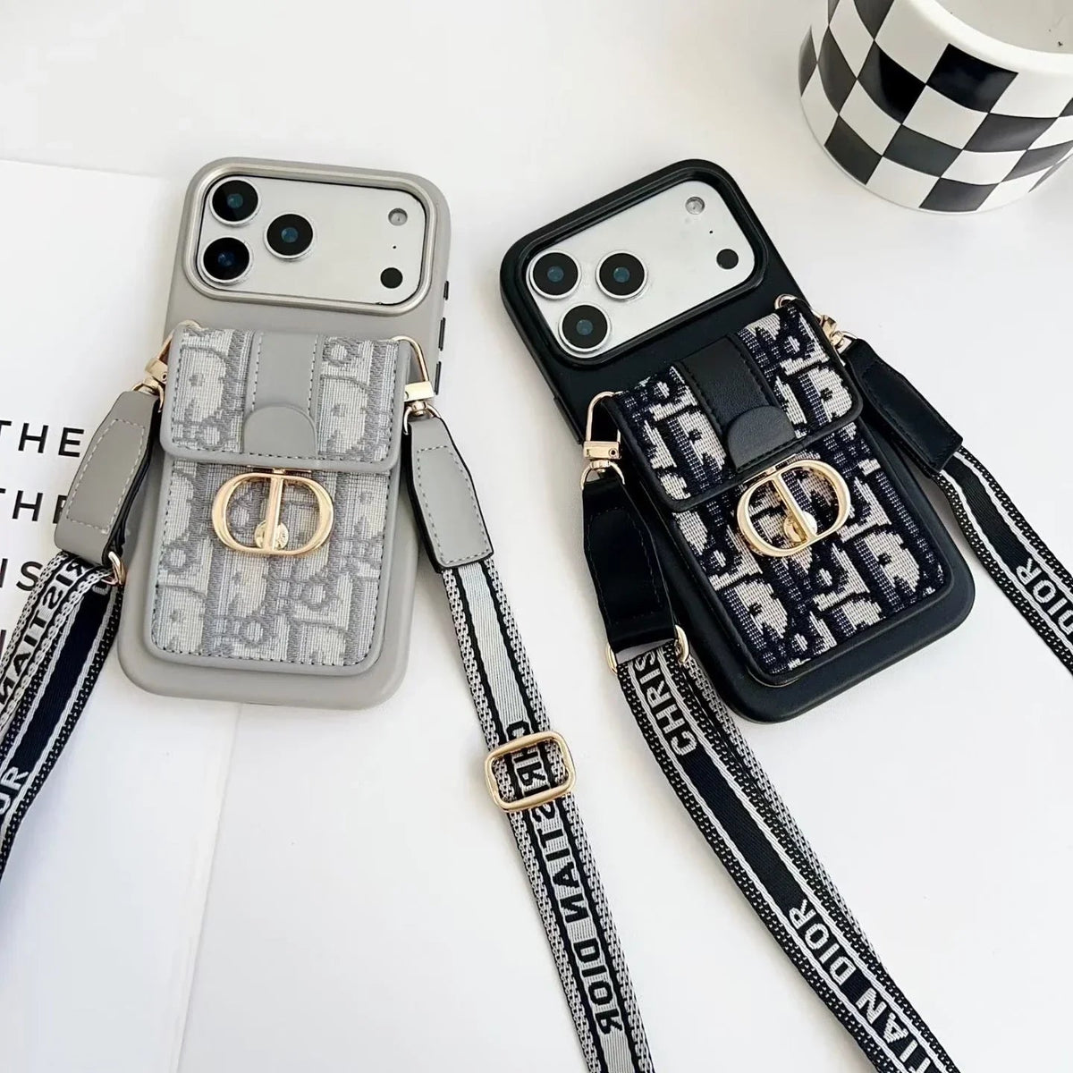 Dior iPhone 17 Pro Max Case with Wallet & 3 Straps – Luxury Crossbody Dior Phone Case - Serene