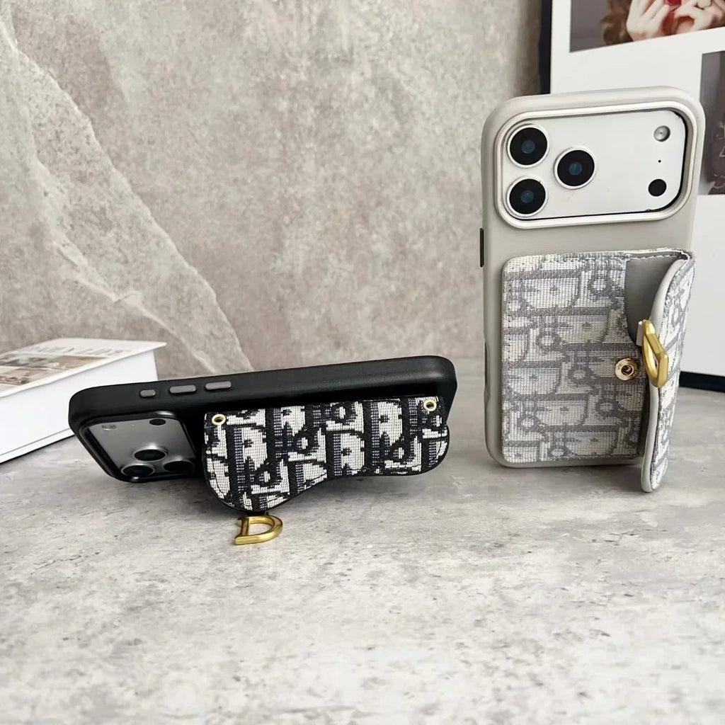 Dior iPhone 17 Pro Max Wallet Case with Card Holder – Gray Dior Oblique Flip Cover - Serene