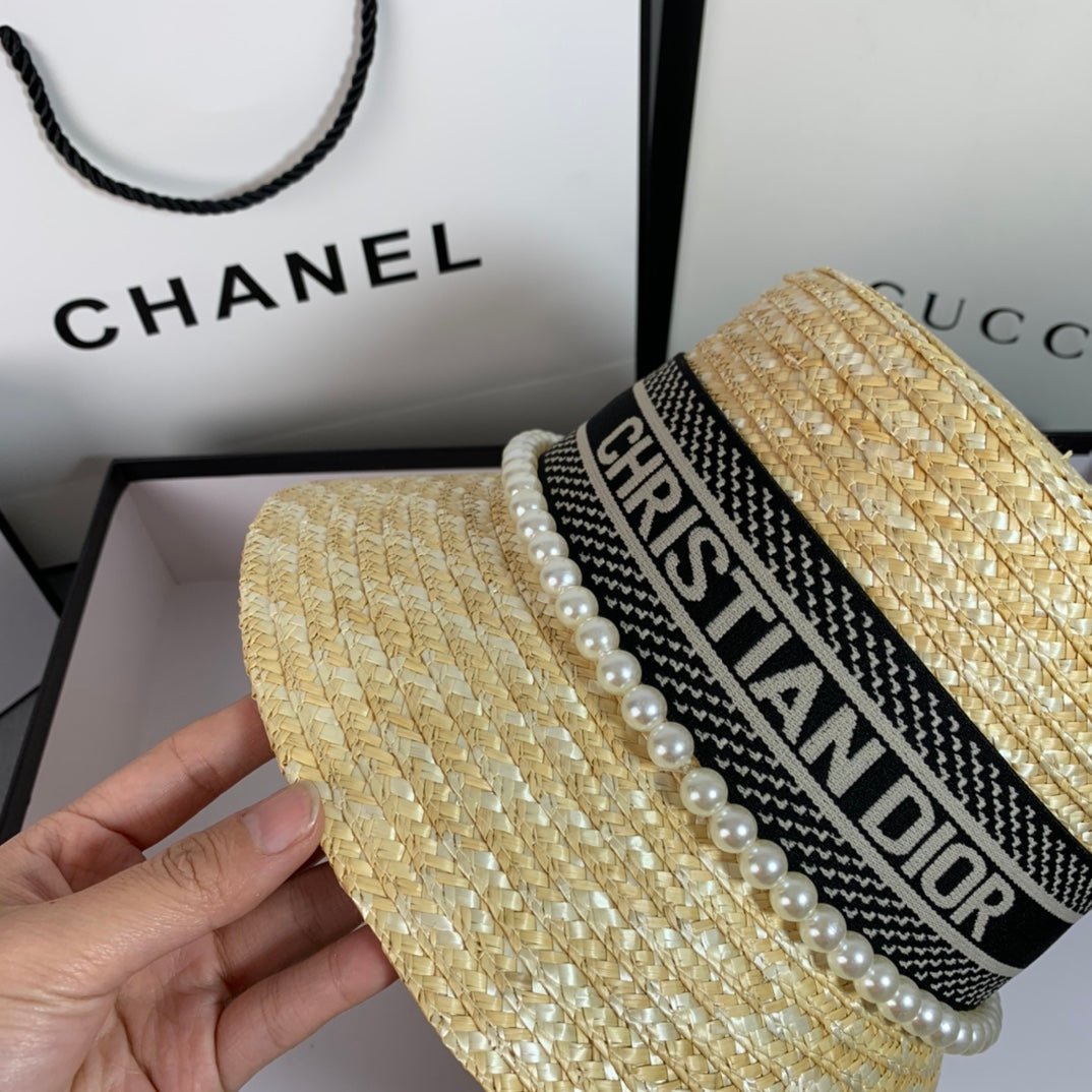Dior Pearl Web Straw Bucket Hat - Serene