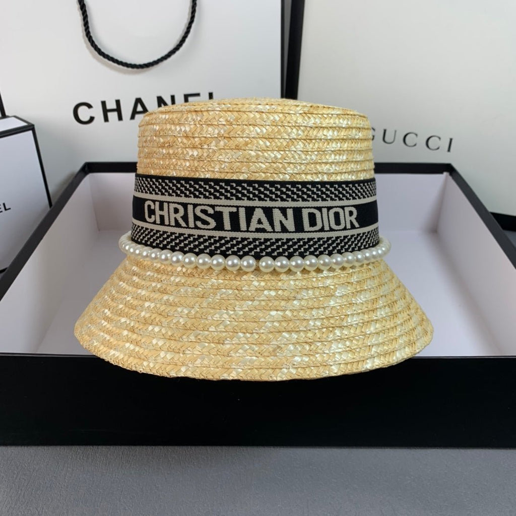 Dior Pearl Web Straw Bucket Hat - Serene