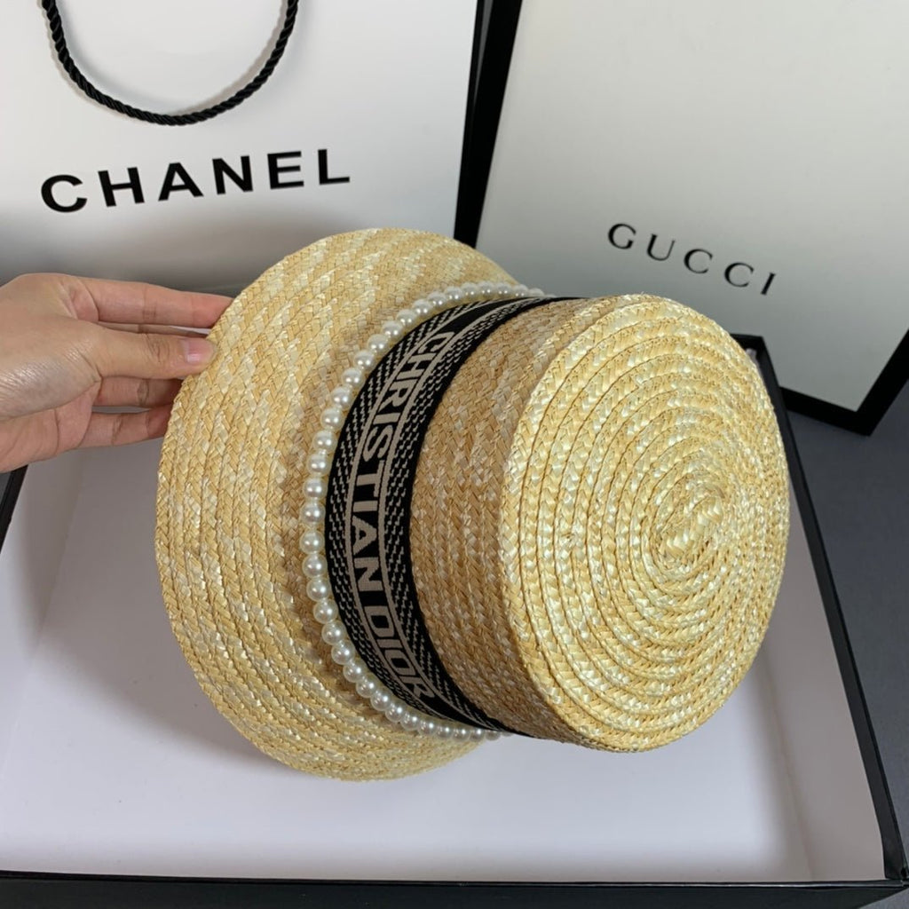 Dior Pearl Web Straw Bucket Hat - Serene