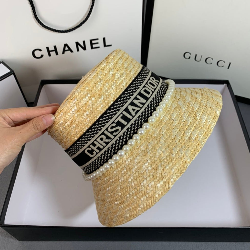 Dior Pearl Web Straw Bucket Hat - Serene